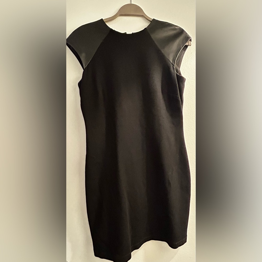 Lauren Ralph Lauren Black Capsleeve Leather Trim Dress
